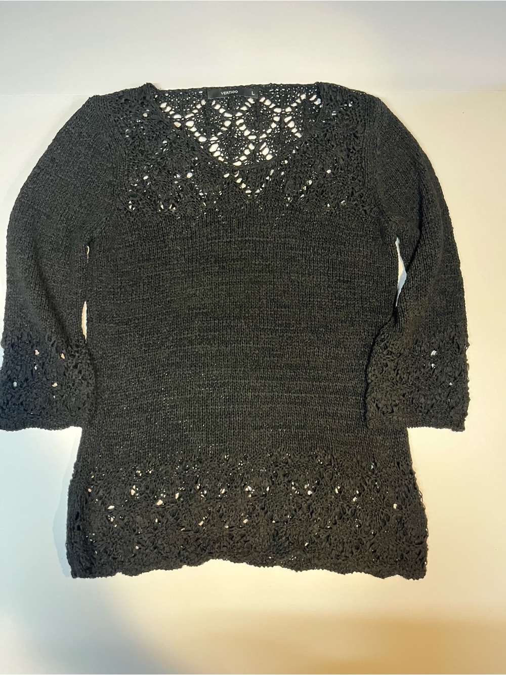 Vero Moda Black V-Neck Crochet Trim Knit Sweater